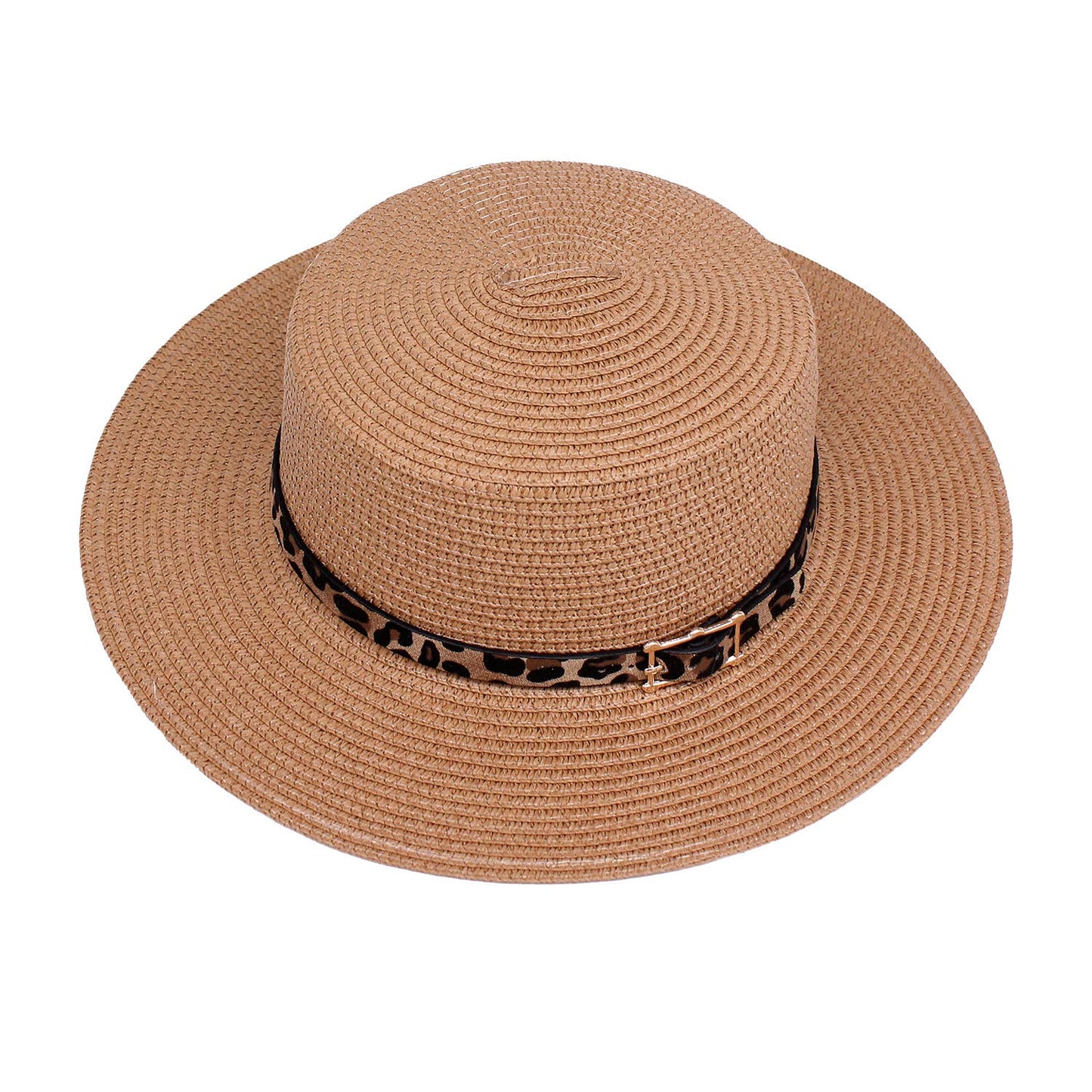 LEOPARD PRINT BELT DETAIL SUN STRAW HAT