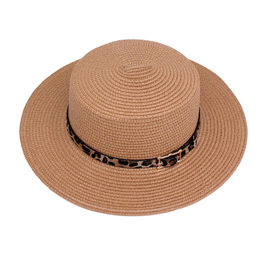 LEOPARD PRINT BELT DETAIL SUN STRAW HAT