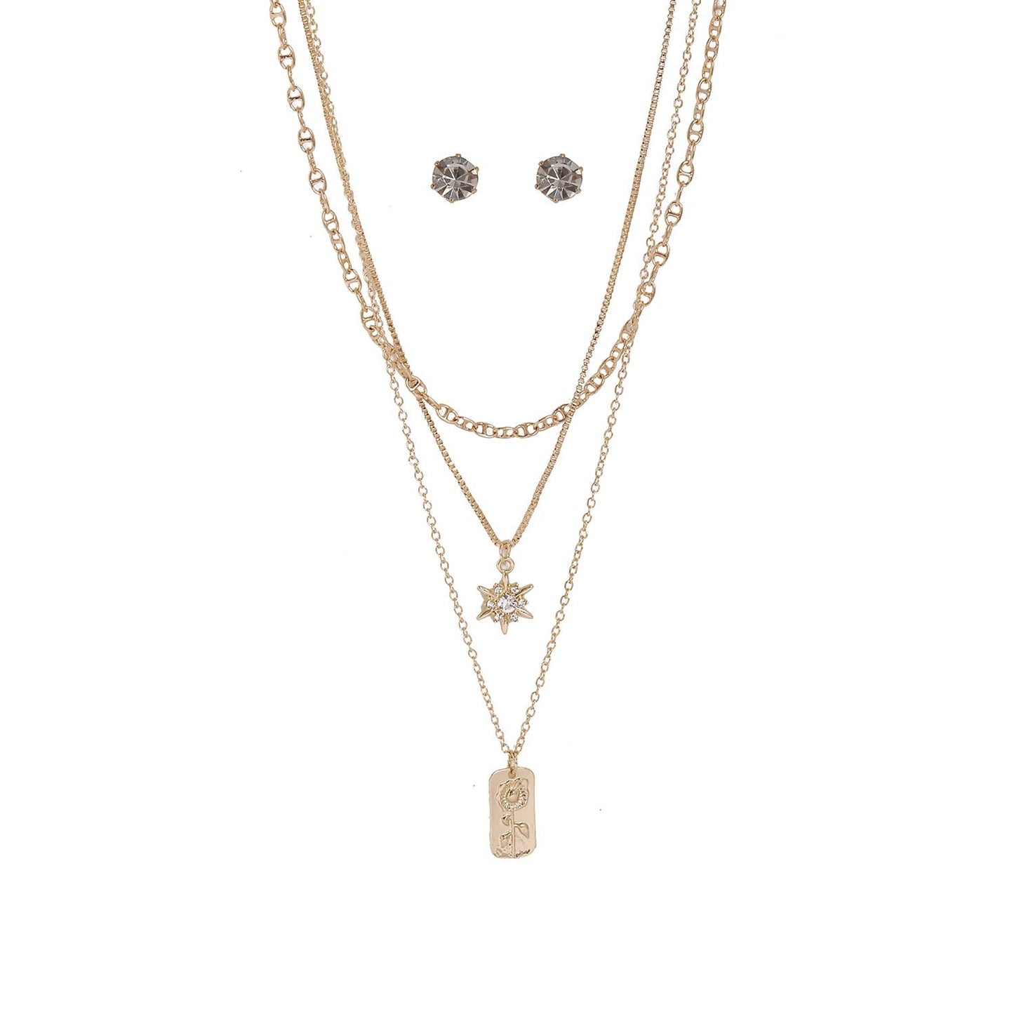 ROSE AND STAR LAYERED NECKLACE SET
