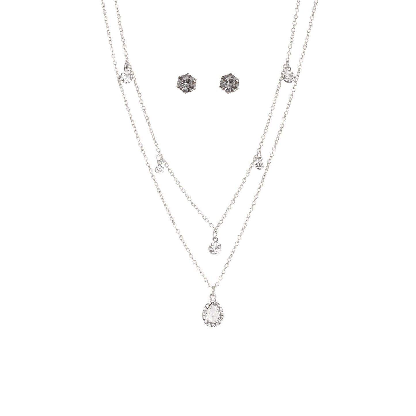 TEARDROP PENDANT RHINESTONE LAYERED NECKLACE SET