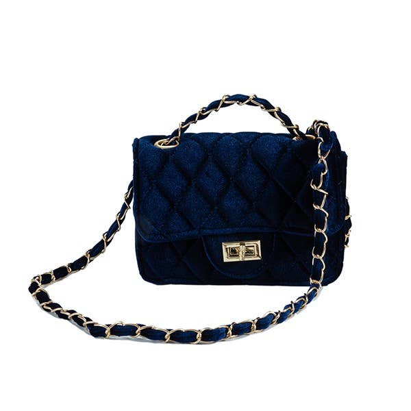 QUILTED VELVET WITH GOLD CHAIN CROSSBODY PURSE