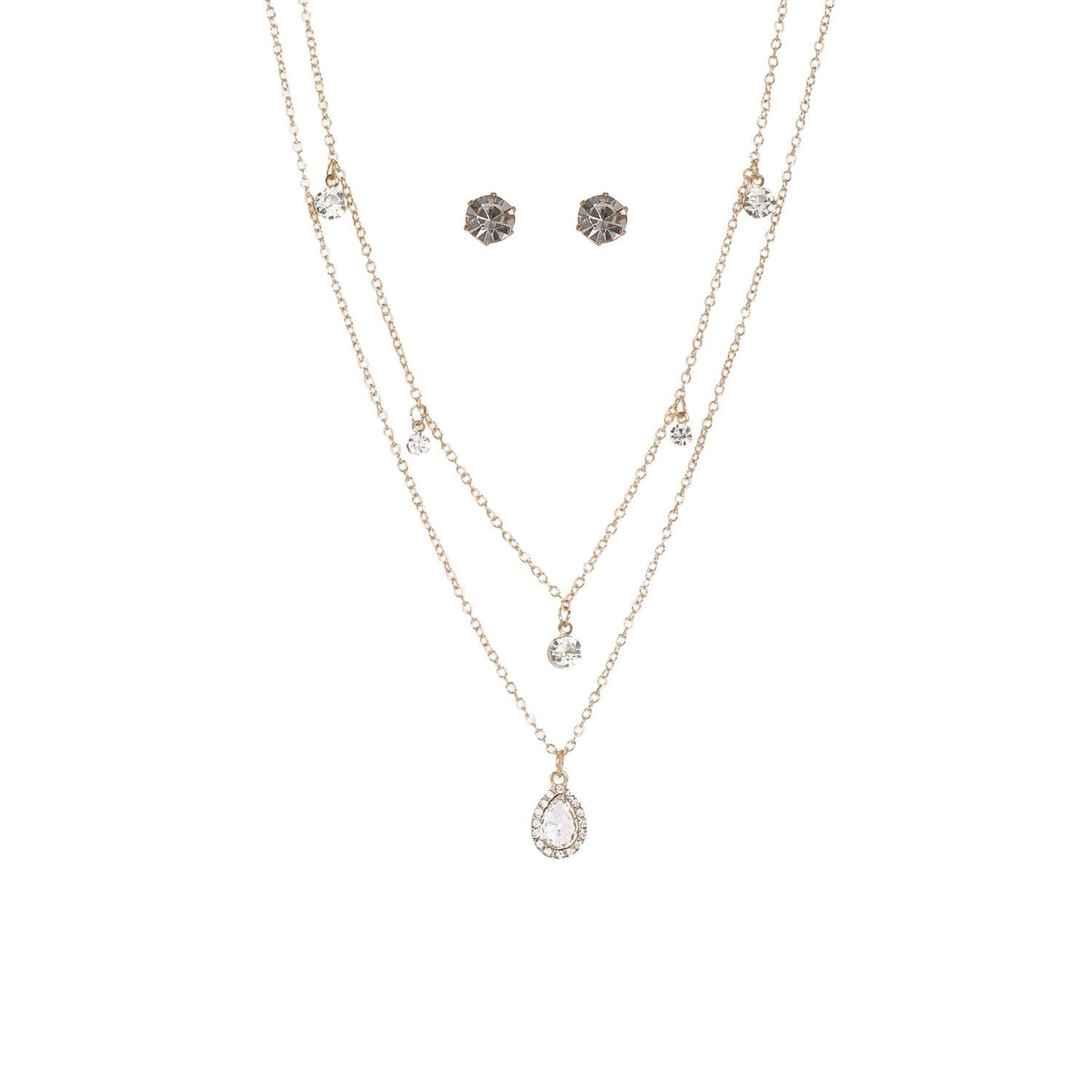 TEARDROP PENDANT RHINESTONE LAYERED NECKLACE SET
