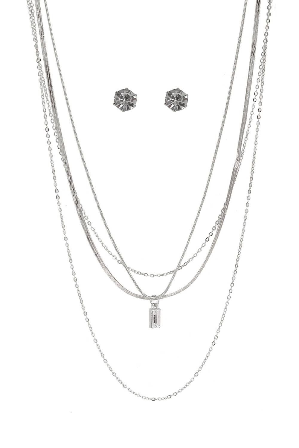 RECTANGLE CLEAR PENDANT LAYERED NECKLACE SET
