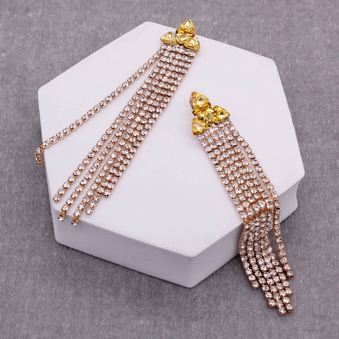 Rhinestone Triangle with Tassel Drop Earrings