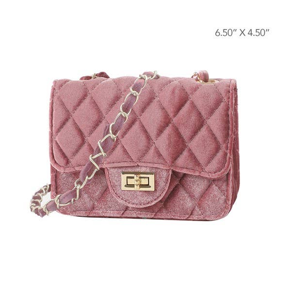 QUILTED VELVET WITH GOLD CHAIN CROSSBODY PURSE