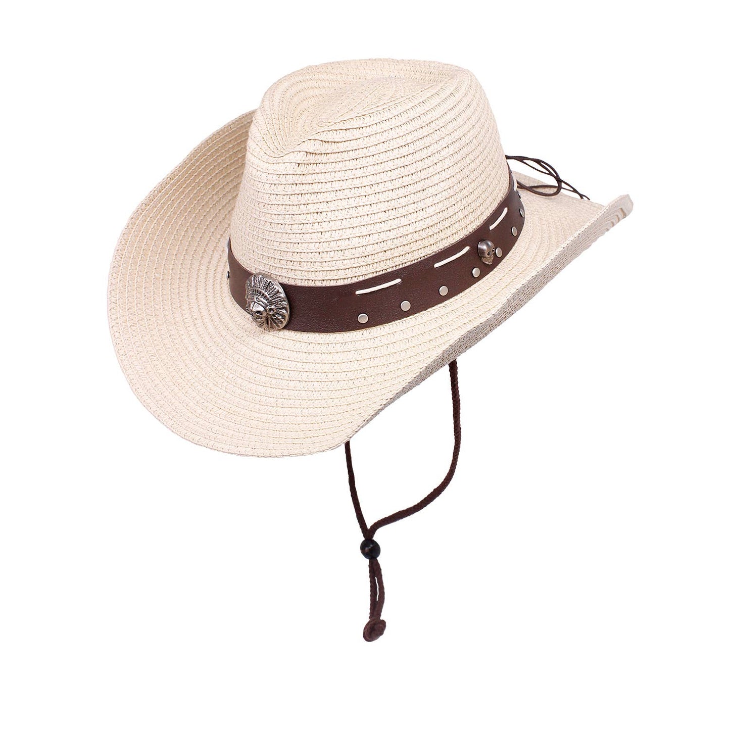 SKULL BELTED WESTERN STRAW COWBOY HAT
