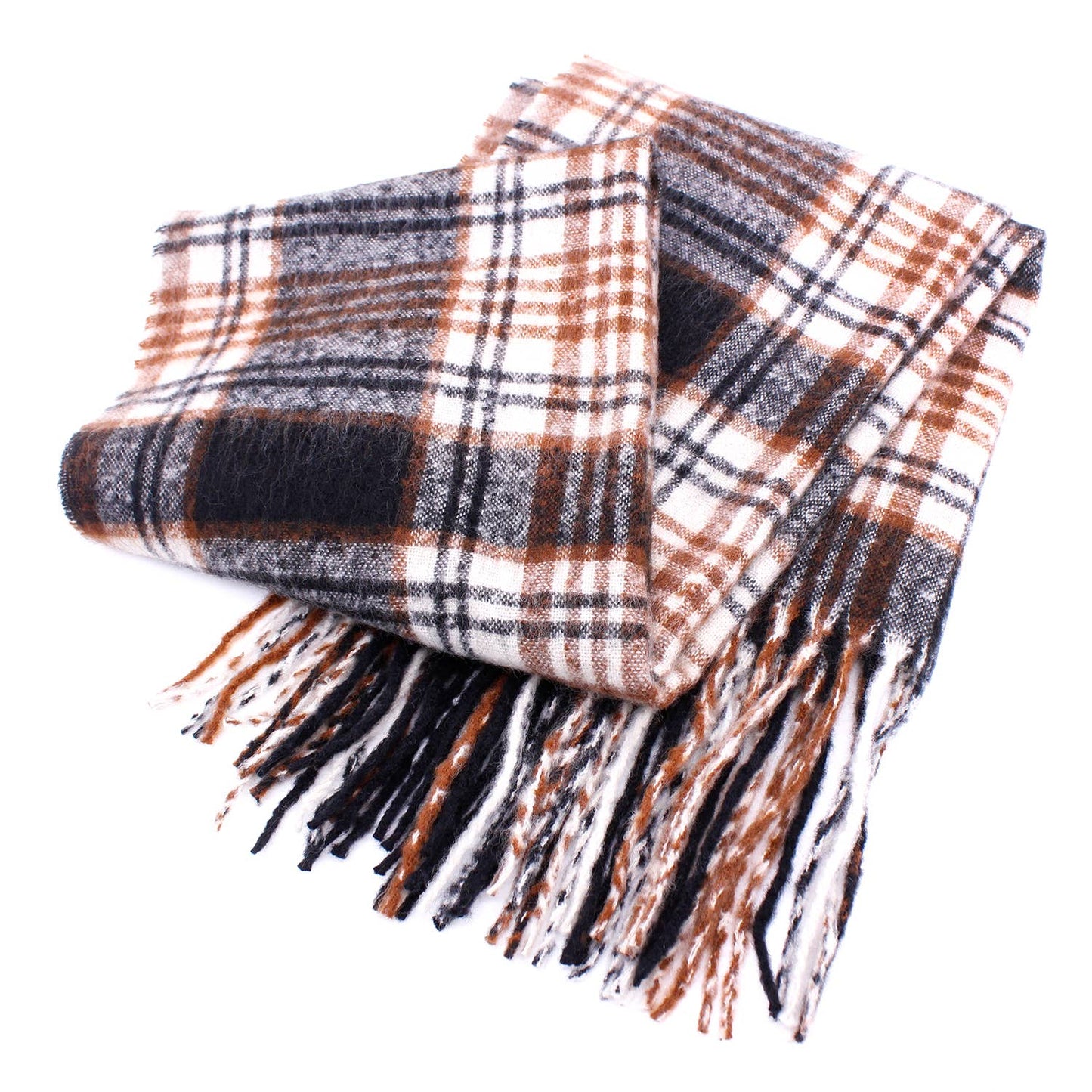 CLASSIC FLUFFY PLAID PRINT FRINGE SCARF