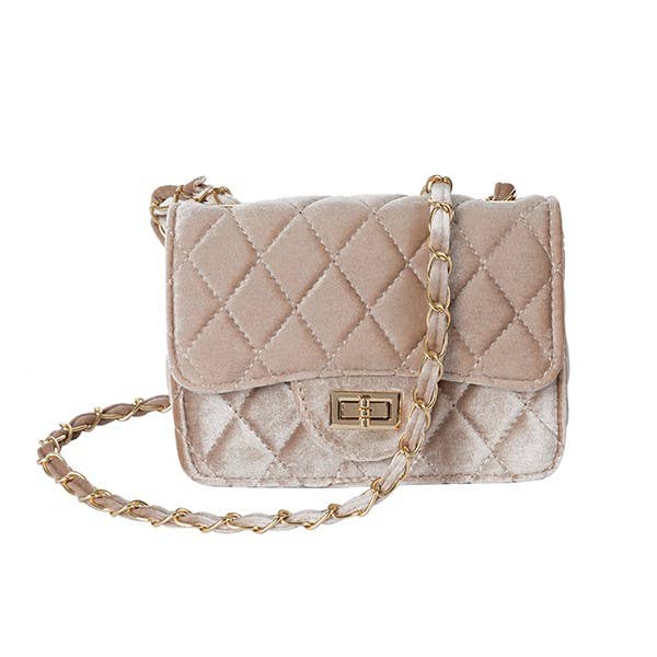 QUILTED VELVET WITH GOLD CHAIN CROSSBODY PURSE
