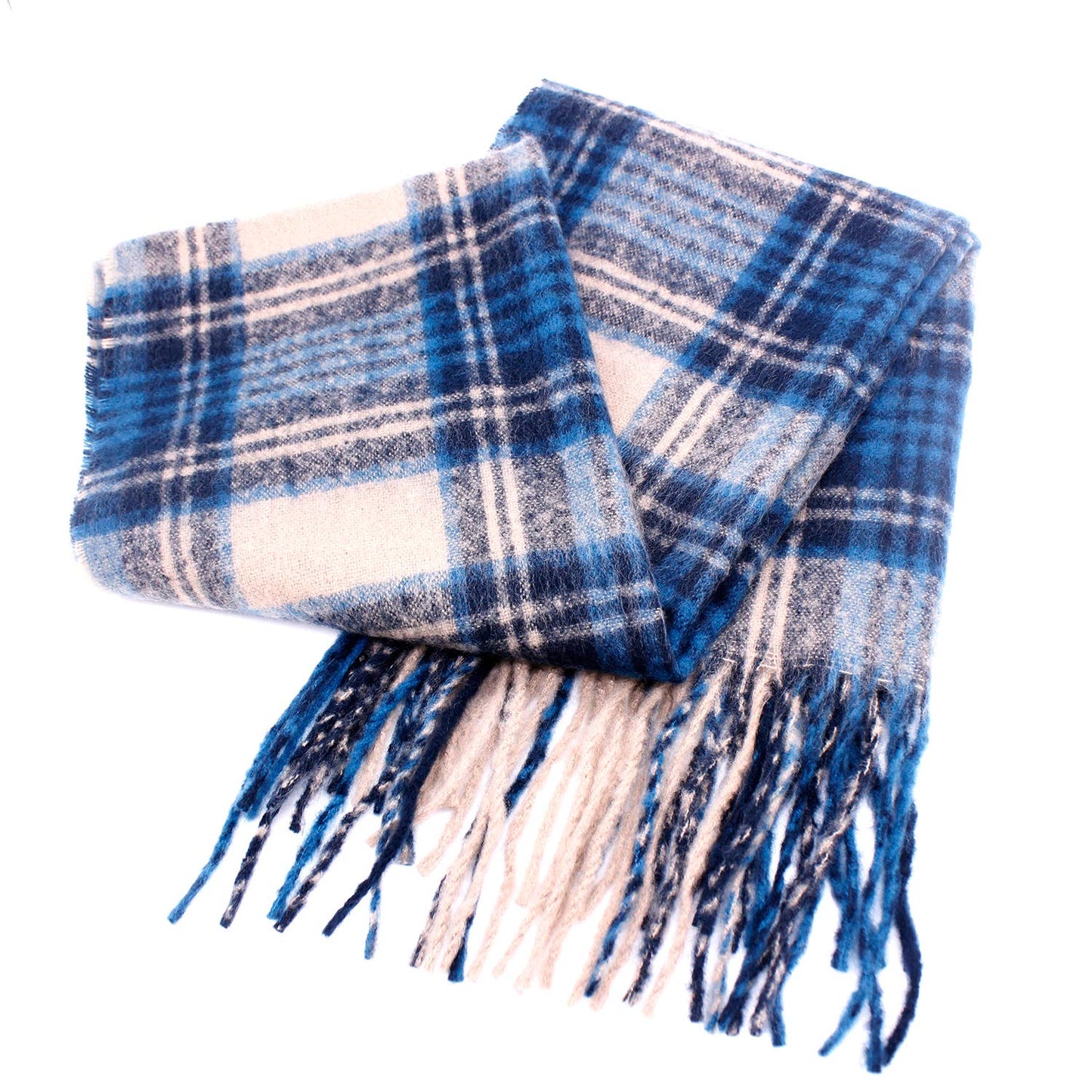 CLASSIC FLUFFY PLAID PRINT FRINGE SCARF