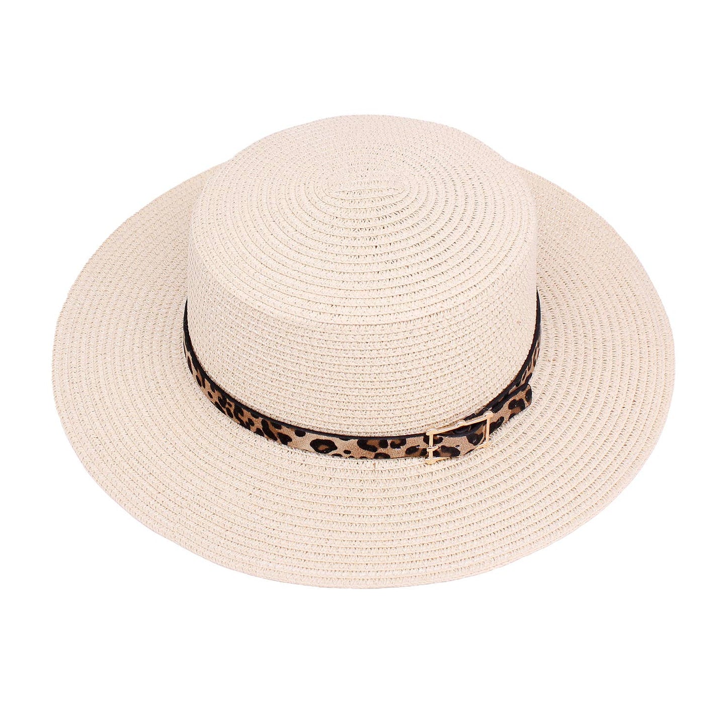 LEOPARD PRINT BELT DETAIL SUN STRAW HAT