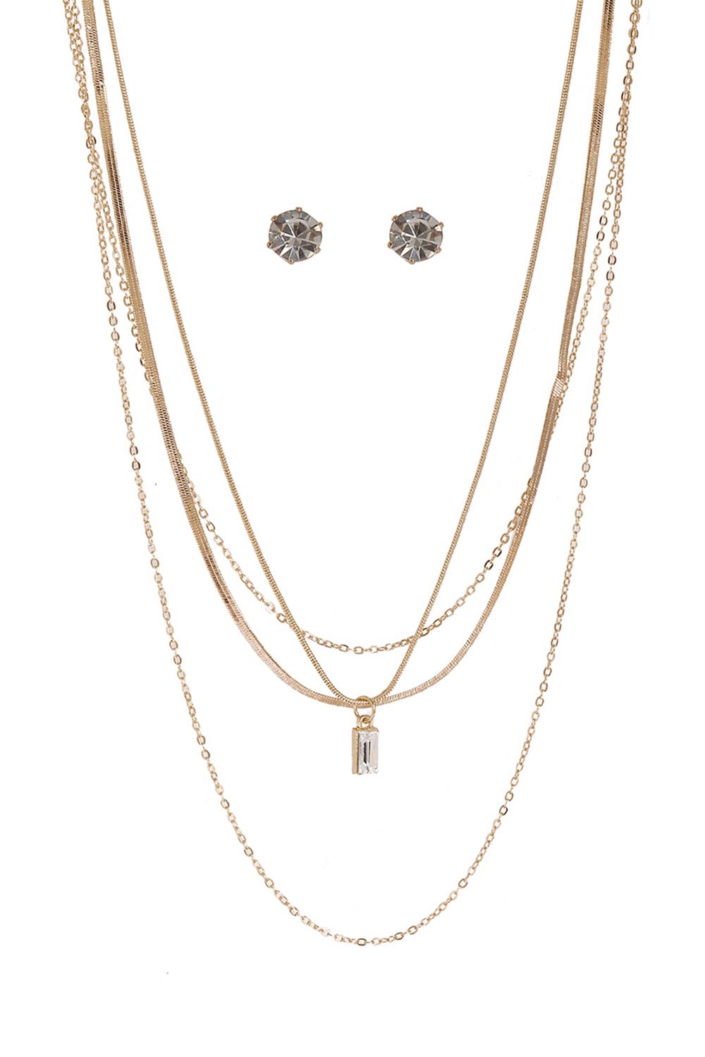 RECTANGLE CLEAR PENDANT LAYERED NECKLACE SET