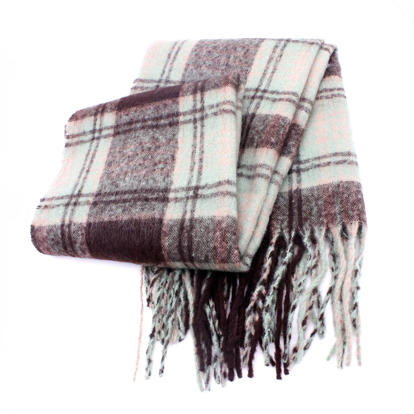CLASSIC FLUFFY PLAID PRINT FRINGE SCARF