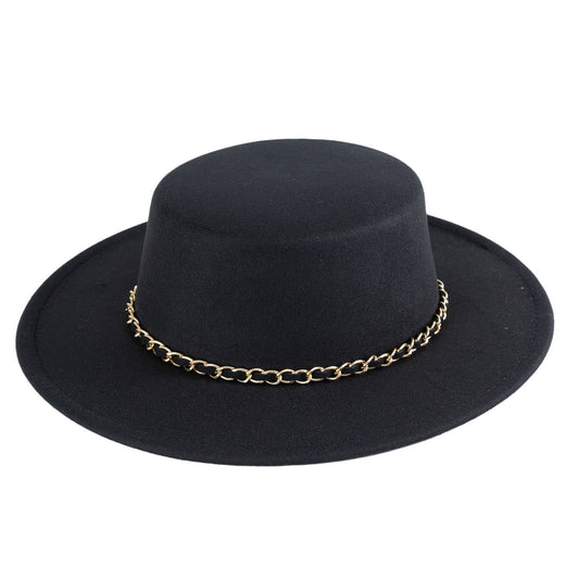 Flat Top Chain Trim Boat Fedora Hat