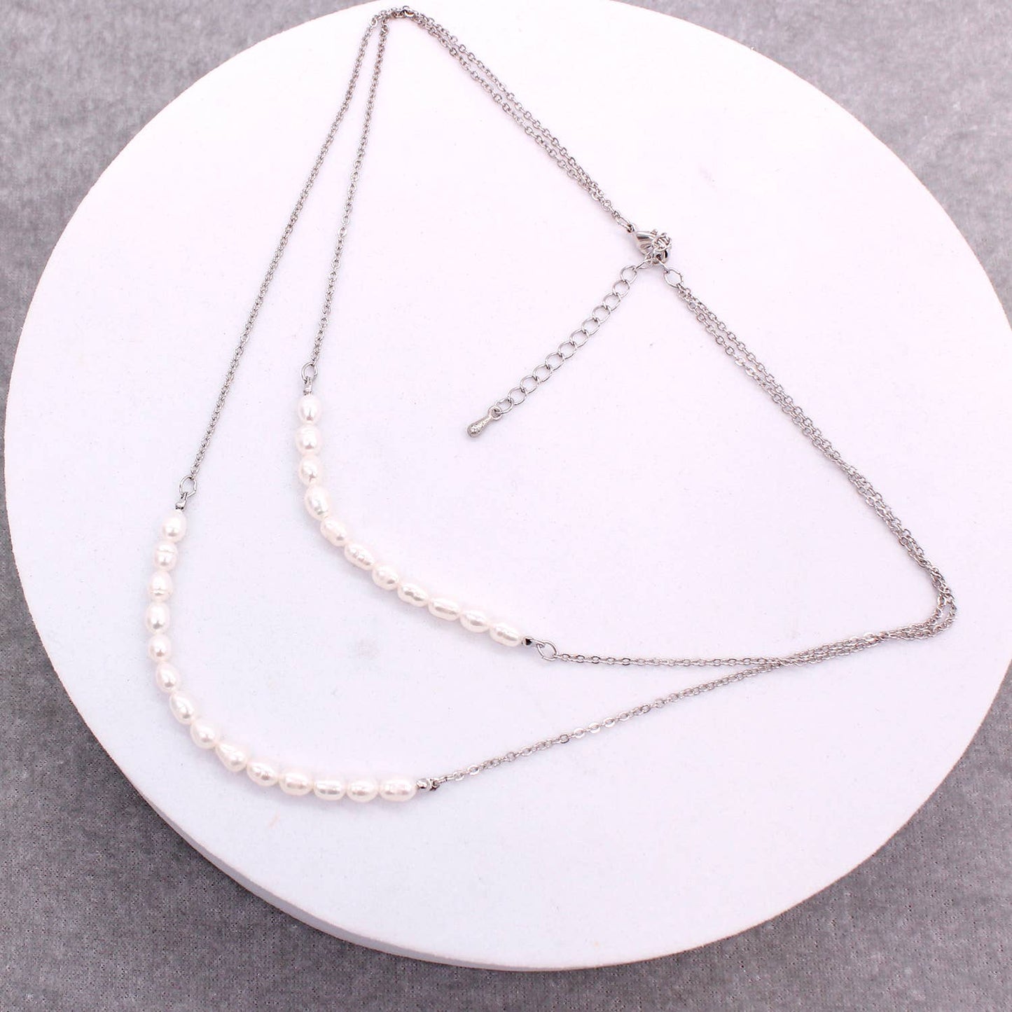 PEARL DOUBLE LAYERED CHAIN LINK NECKLACE EARRING SET