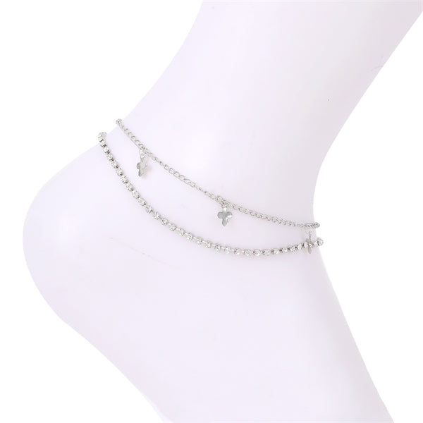 CROSS TASSEL PENDANT & RHINESTONE LAYER ANKLET