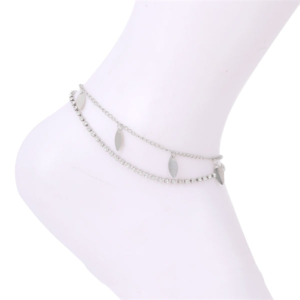 OVAL TASSEL PENDANT & RHINESTONE LAYER ANKET