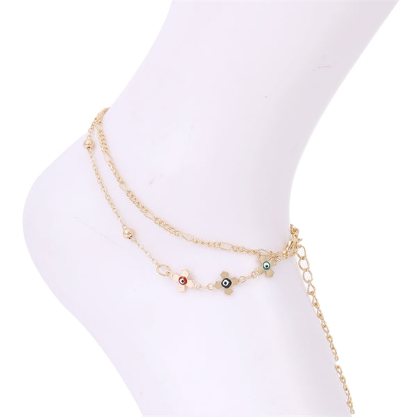 EVIL EYE CROSS PENDANT ANKLET