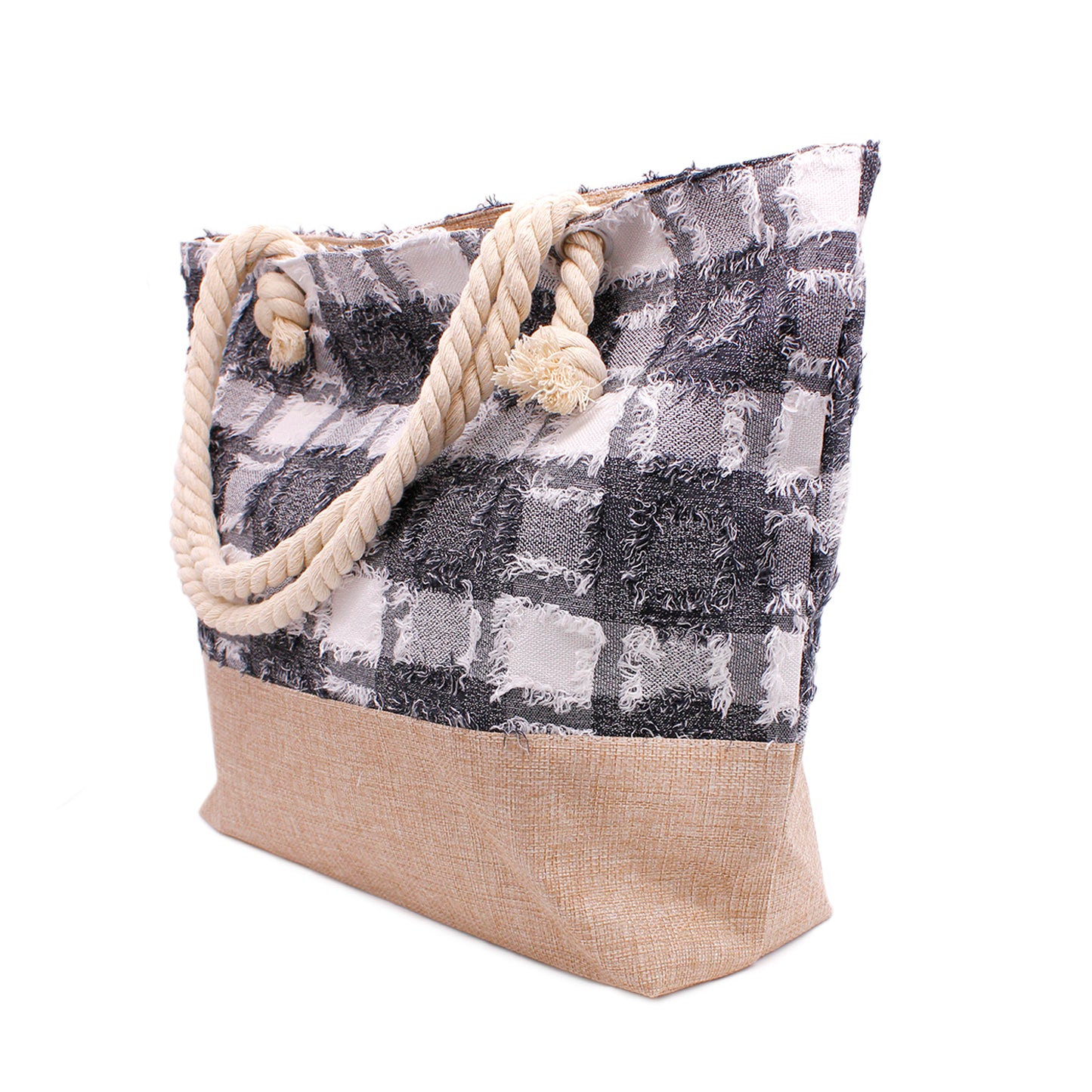Chic Black Plaid Beach Bag