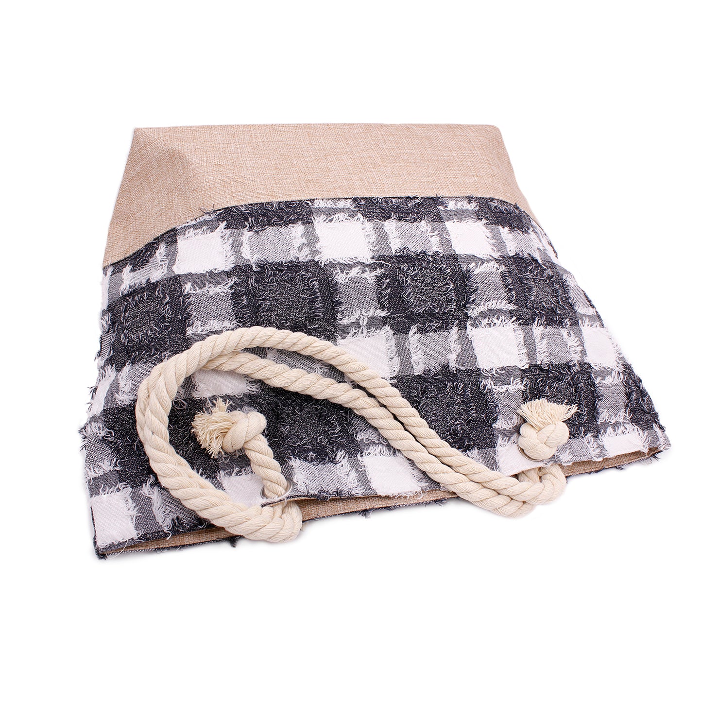 Chic Black Plaid Beach Bag