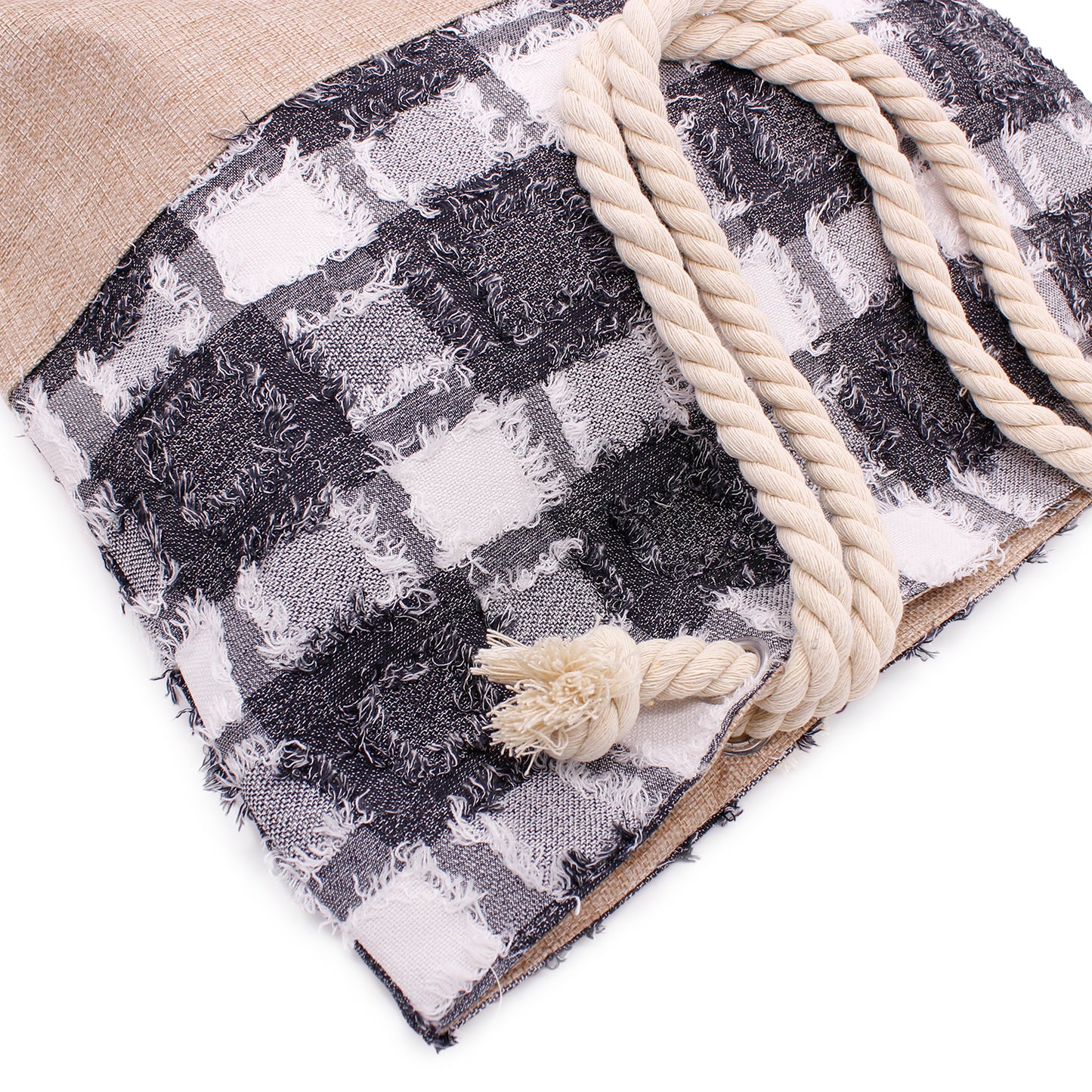 Chic Black Plaid Beach Bag