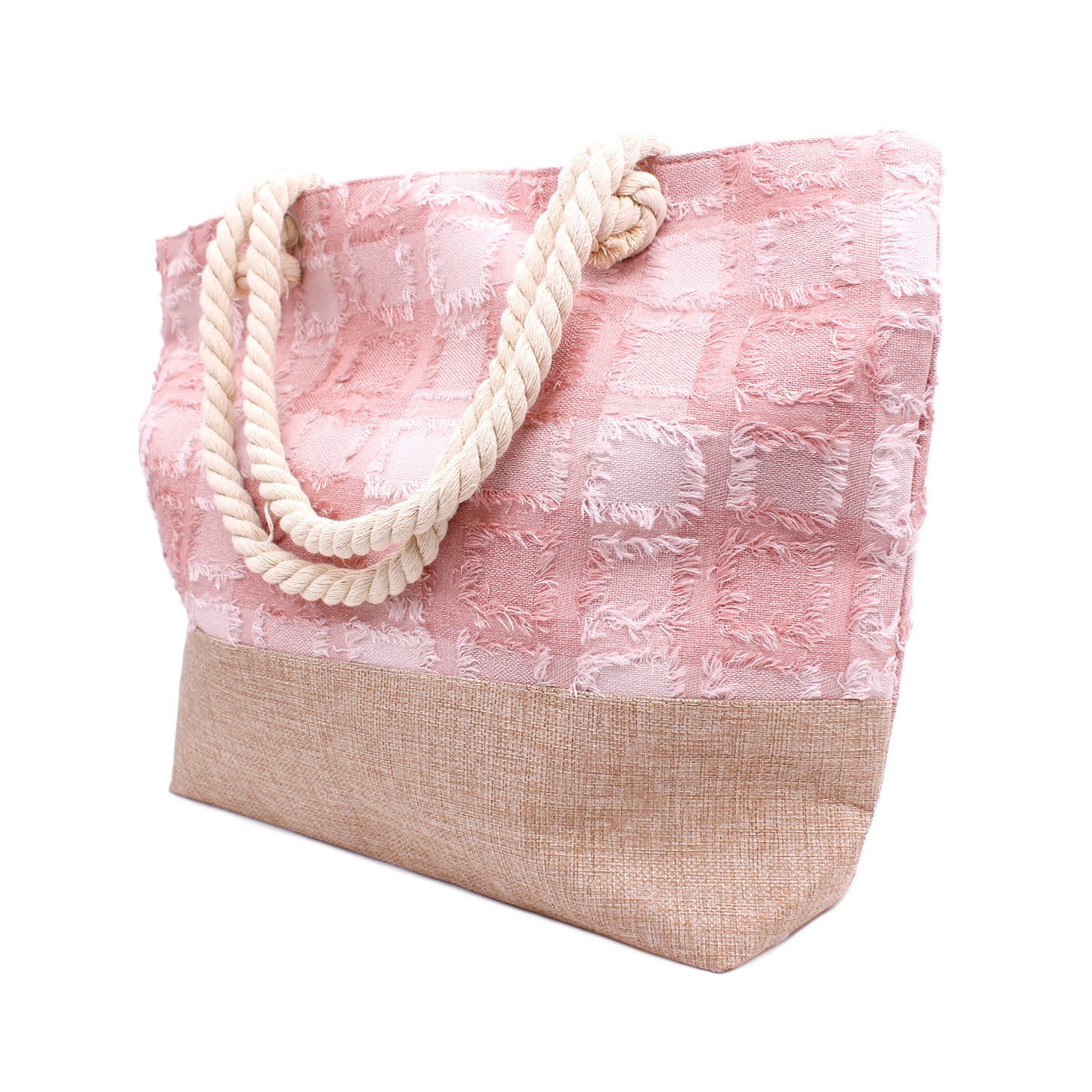 Soft Pink Plaid Beach Bag