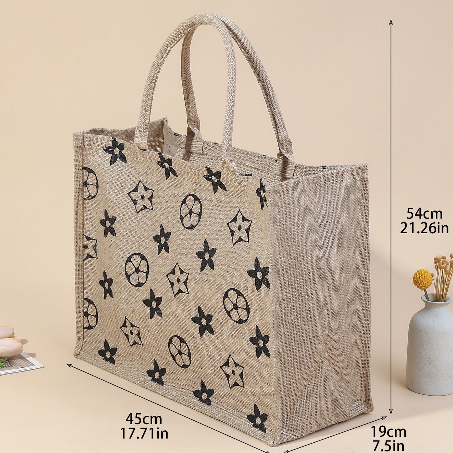 Patterned Natural Jute Tote Bag