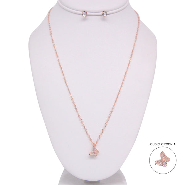 CUBIC ZIRCONIA STONE BUTTERFLY NECKLACE SET