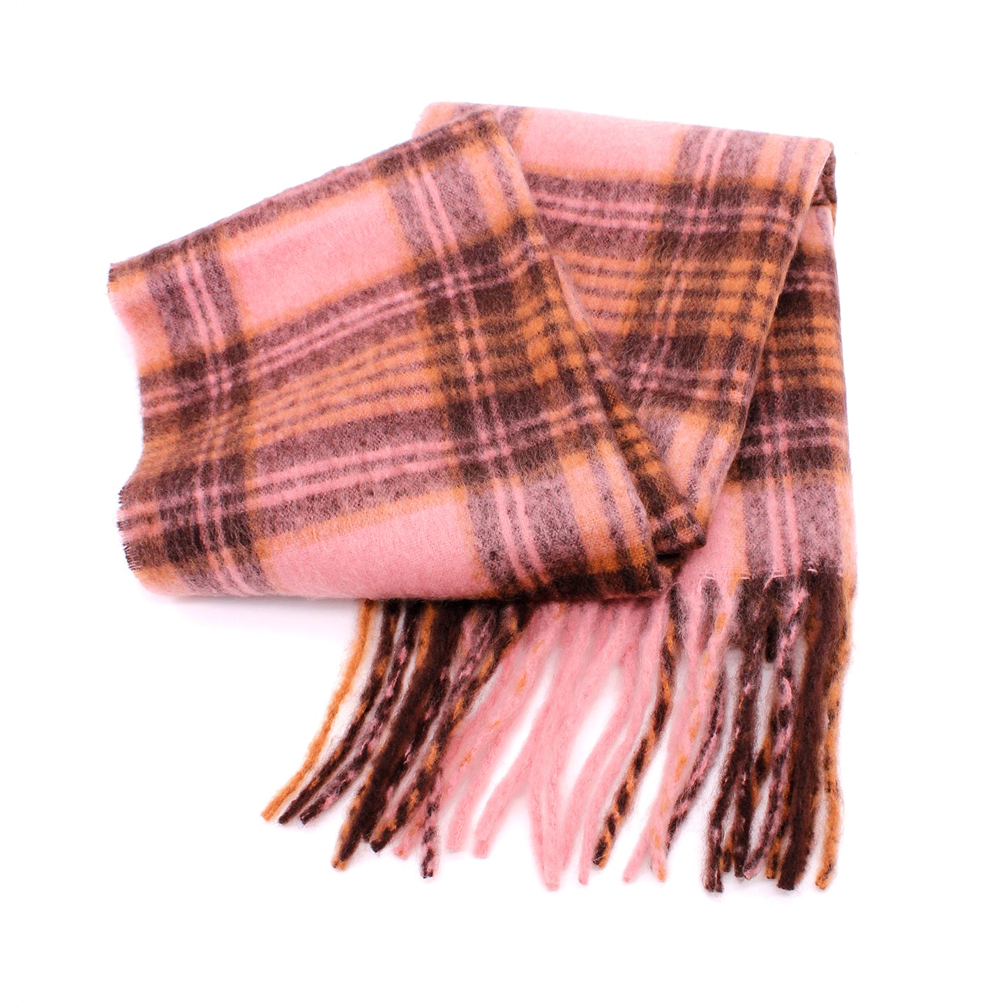CLASSIC FLUFFY PLAID PRINT FRINGE SCARF