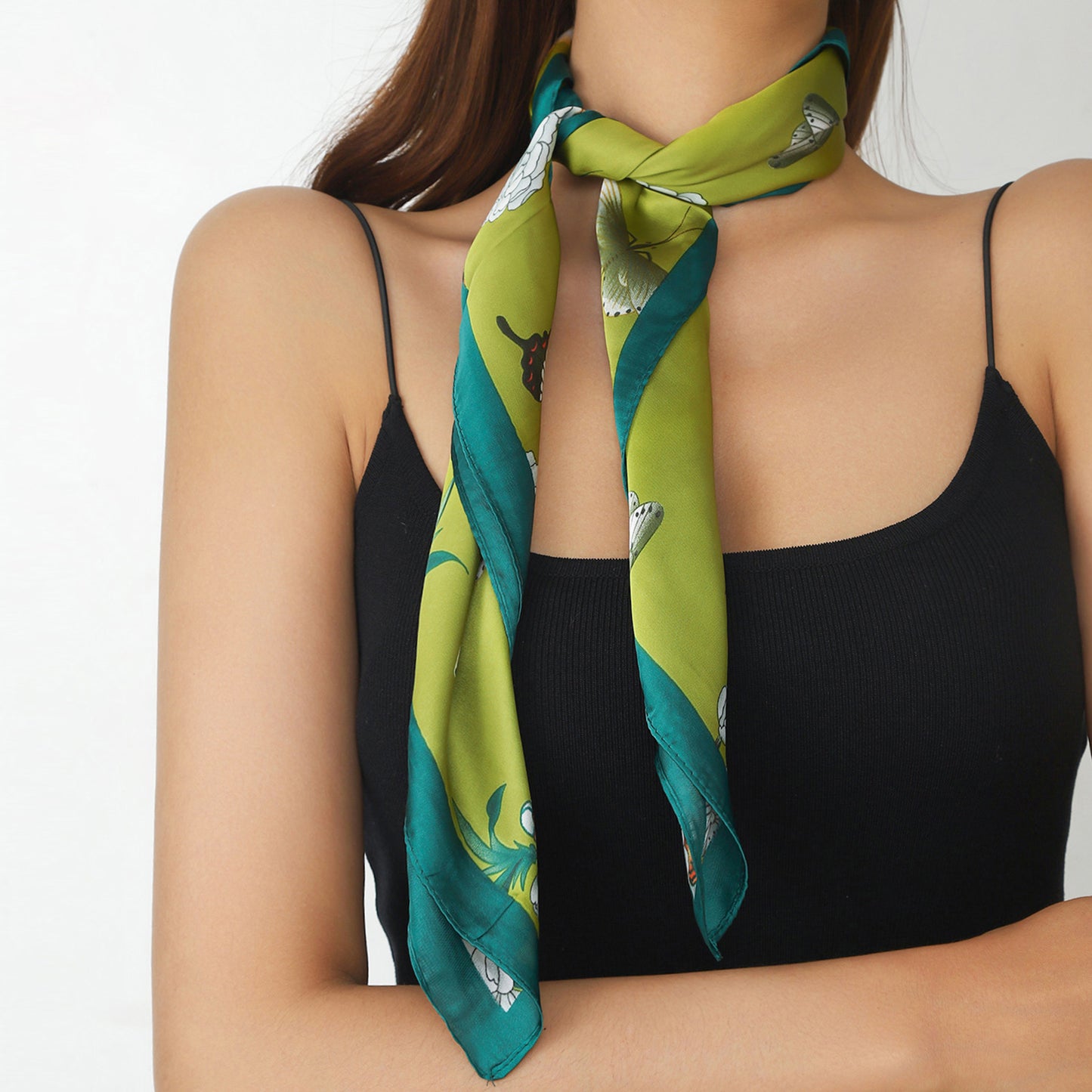 Floral & Butterfly Satin Square Scarf