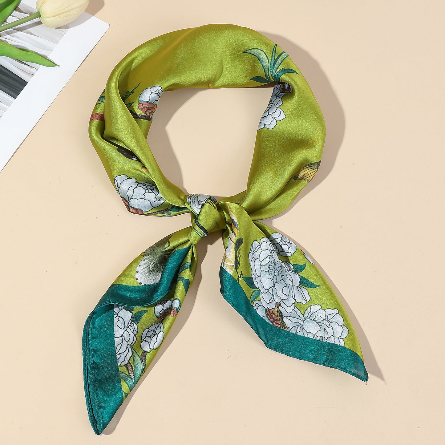 Floral & Butterfly Satin Square Scarf
