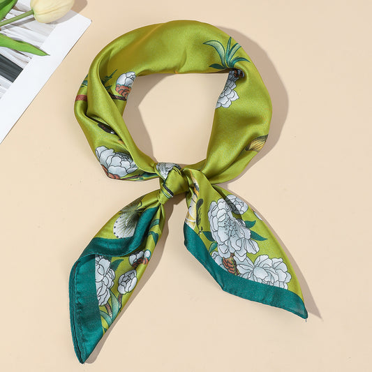 Floral & Butterfly Satin Square Scarf