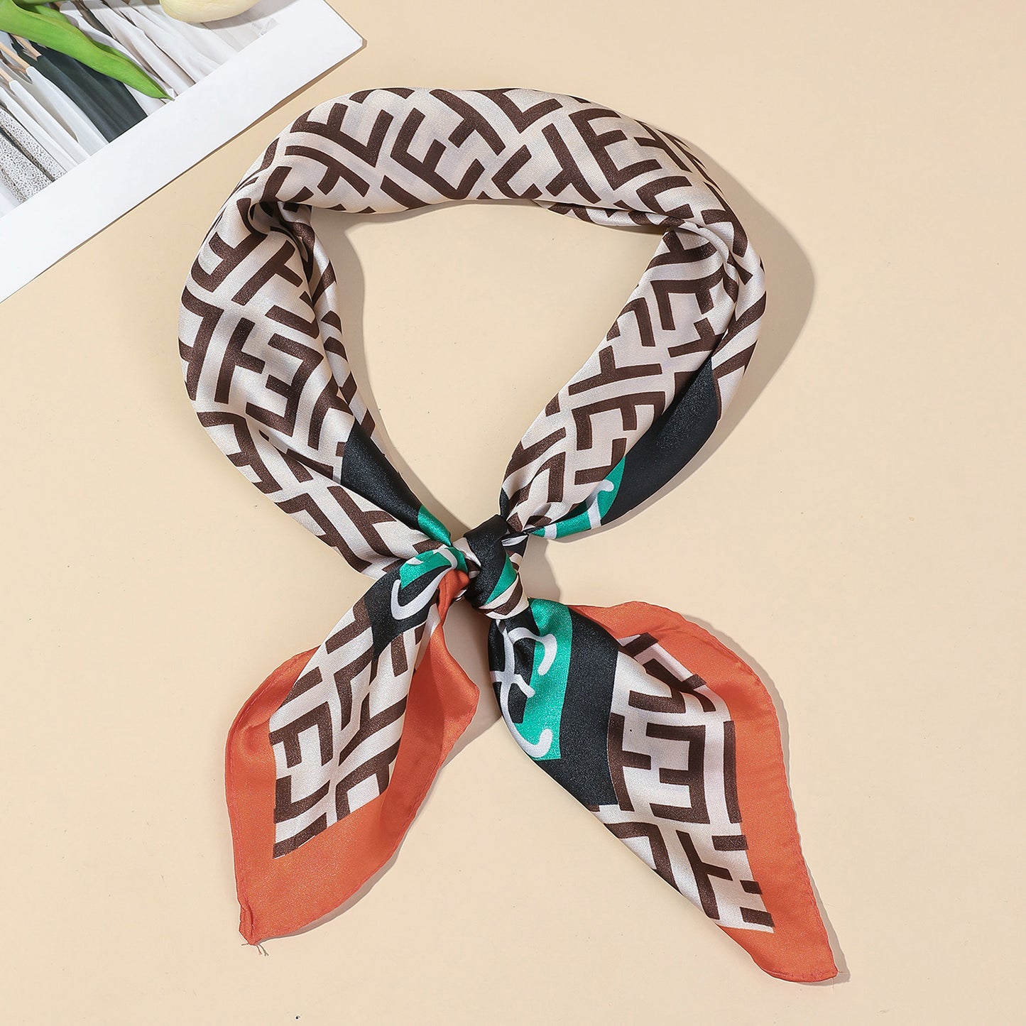 Geometric Monogram Border Satin Square Scarf