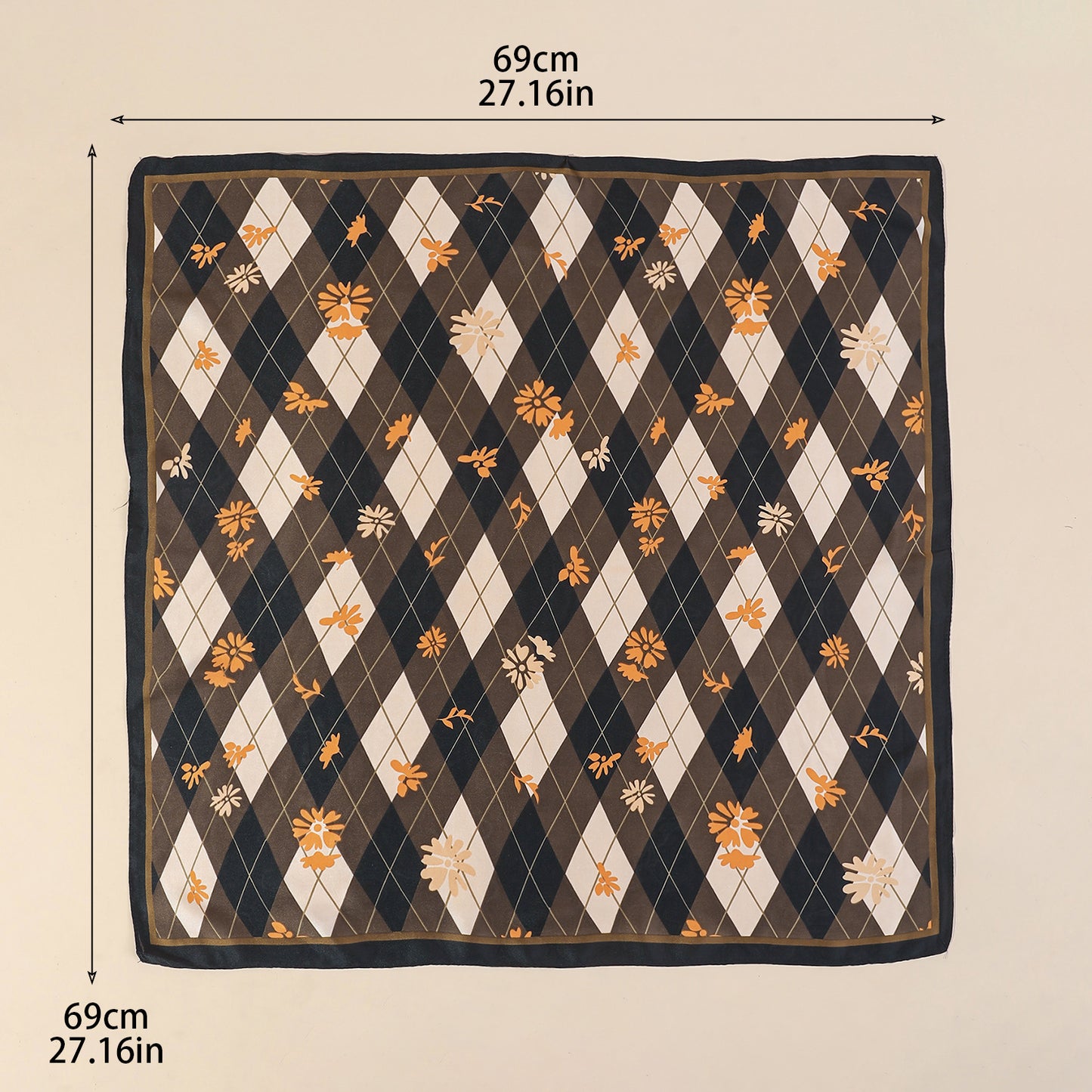 Argyle Floral Print Satin Square Scarf