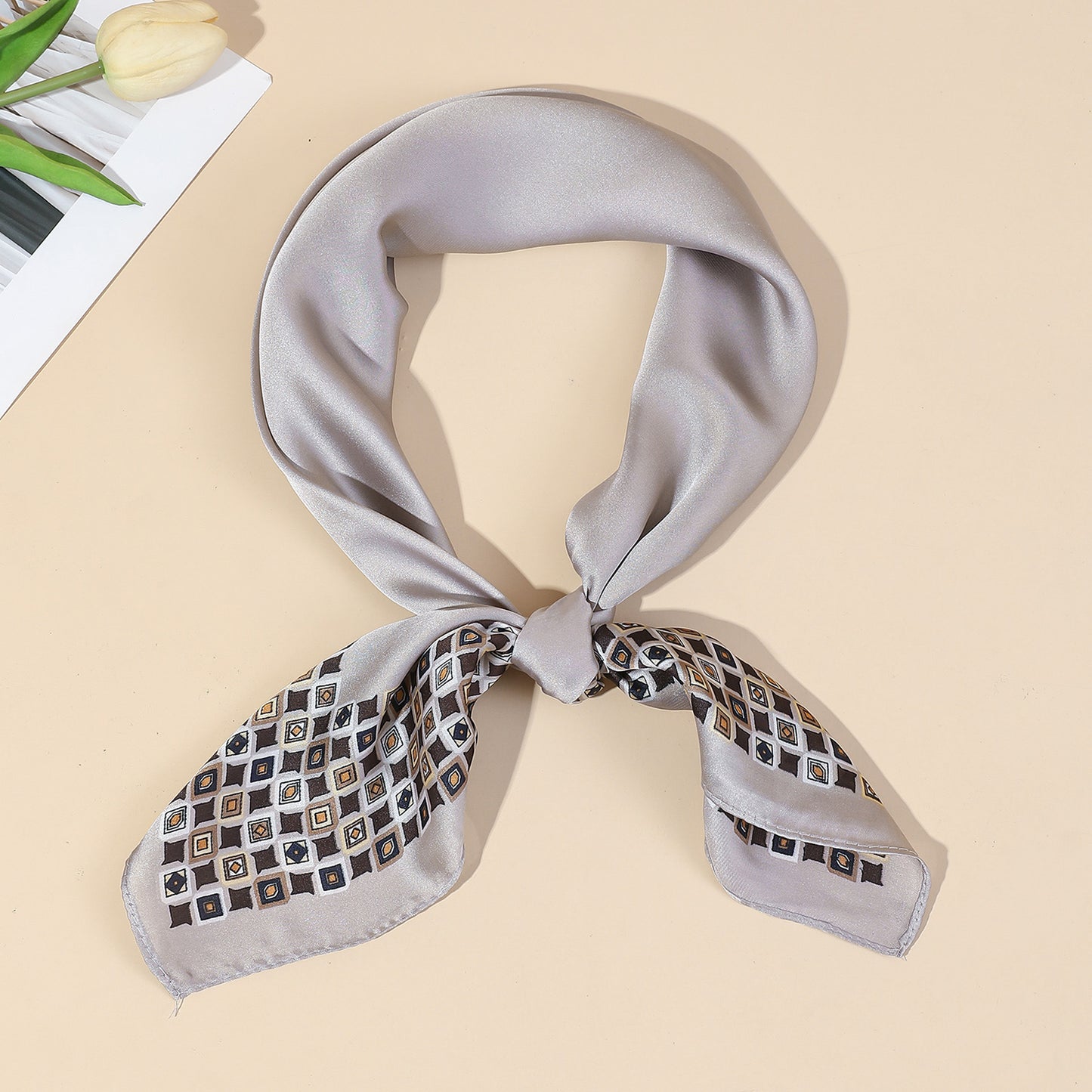 Geometric Border Satin Square Scarf