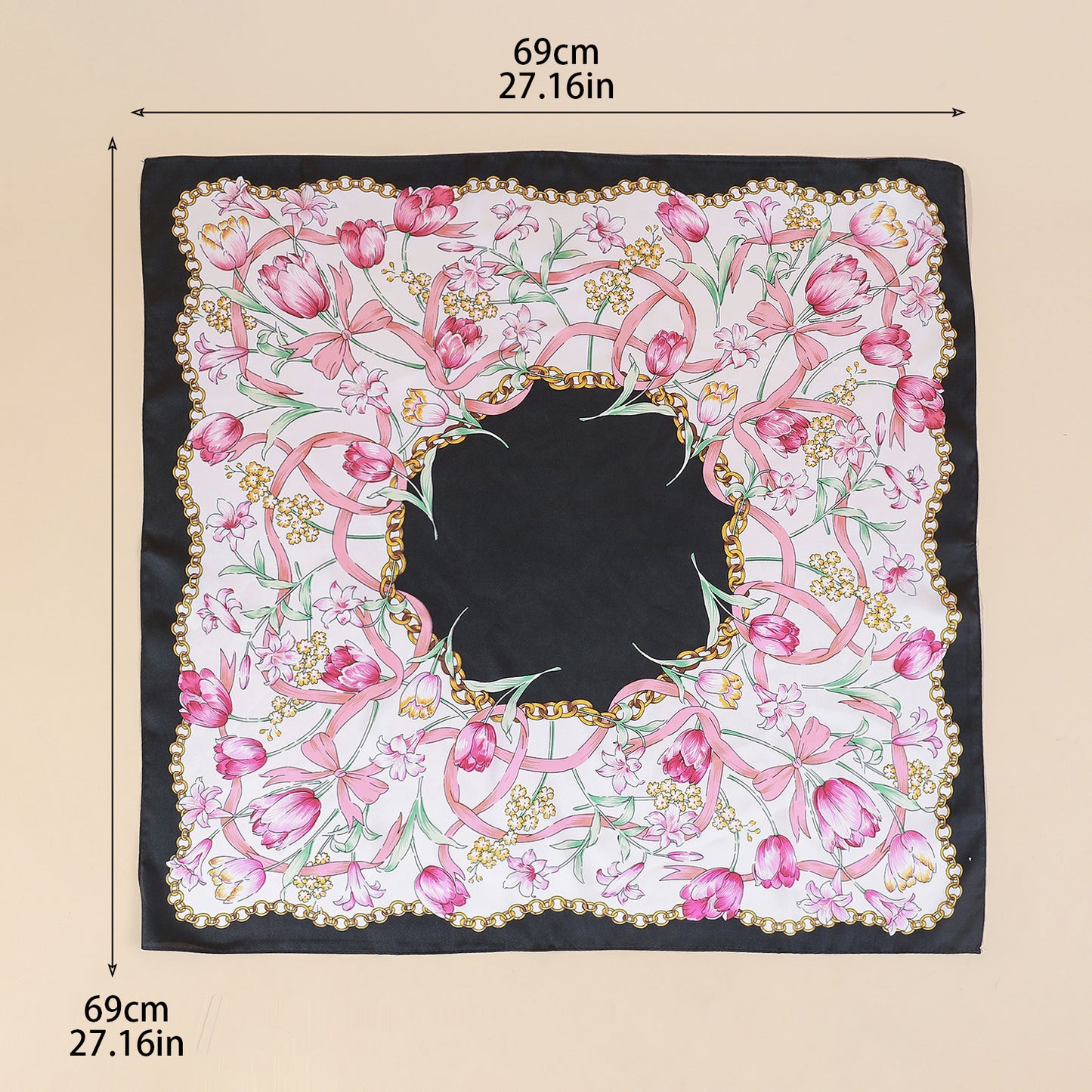Floral Ribbon Chain Square Scarf