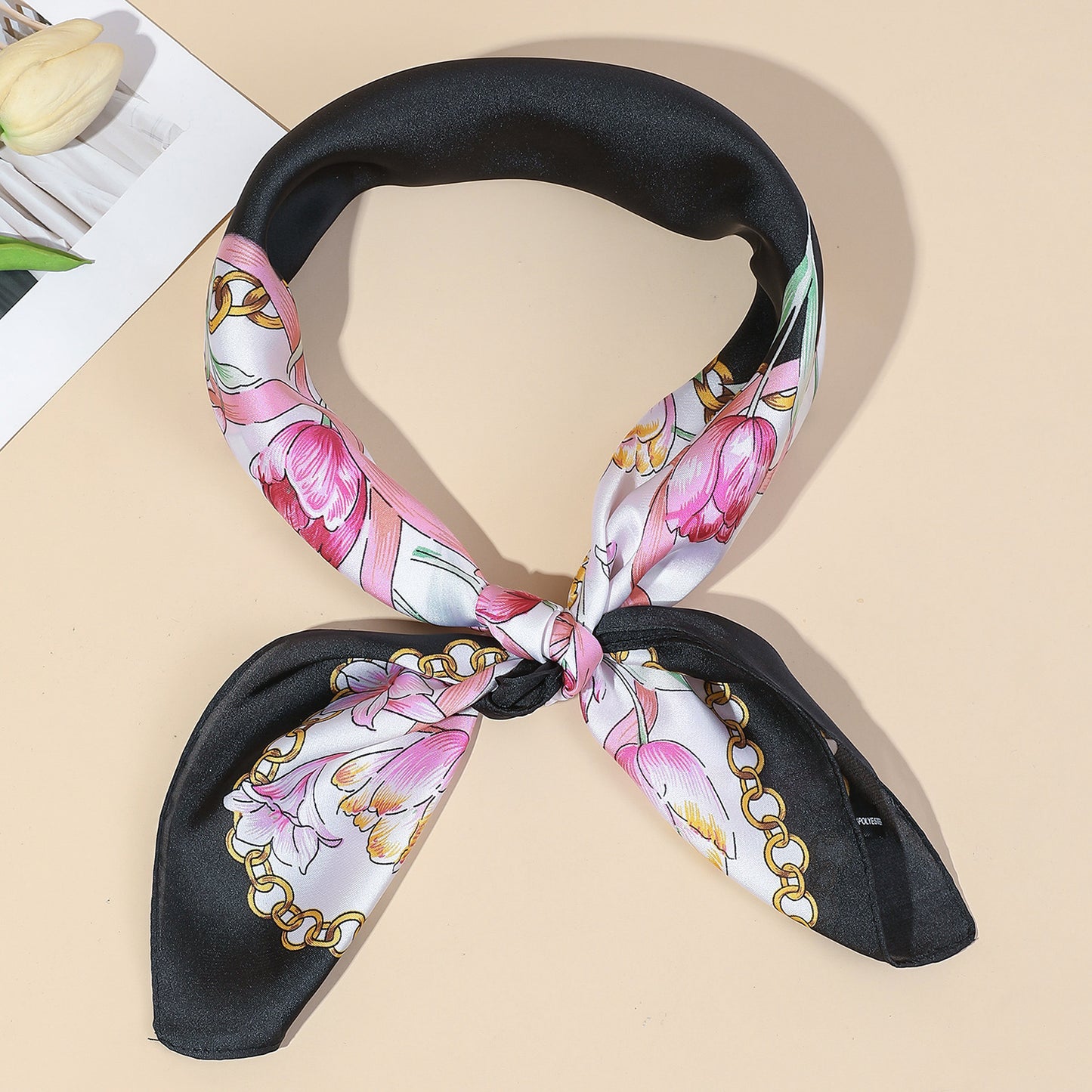 Floral Ribbon Chain Square Scarf