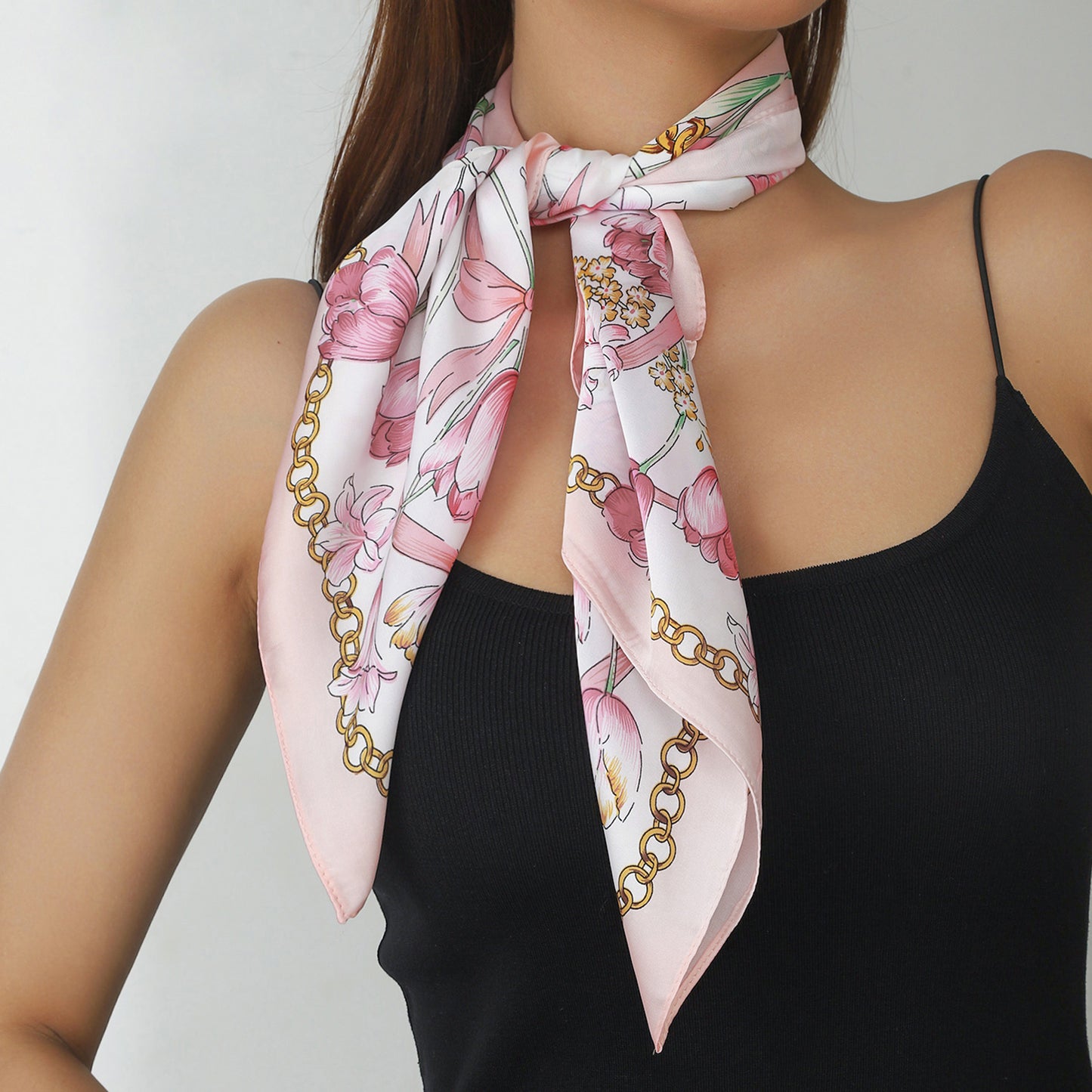 Floral Ribbon Chain Square Scarf