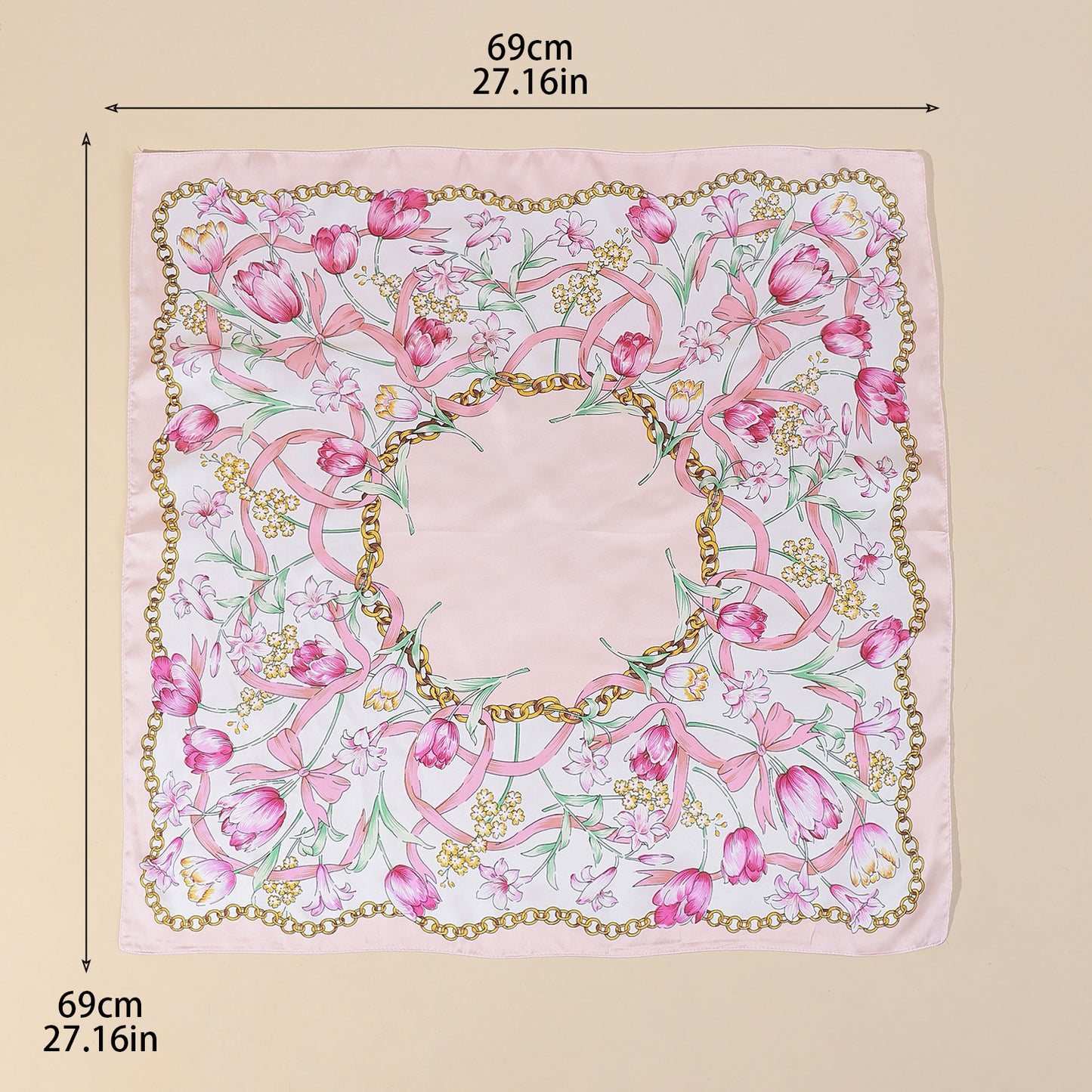 Floral Ribbon Chain Square Scarf