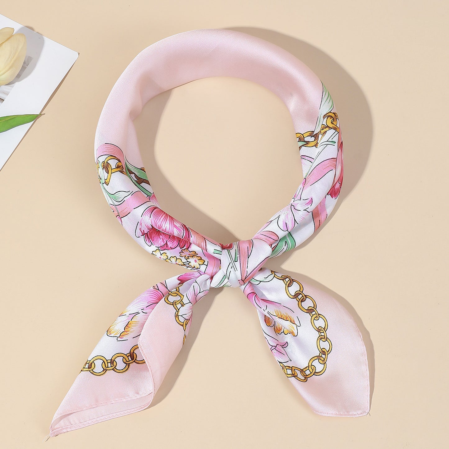 Floral Ribbon Chain Square Scarf