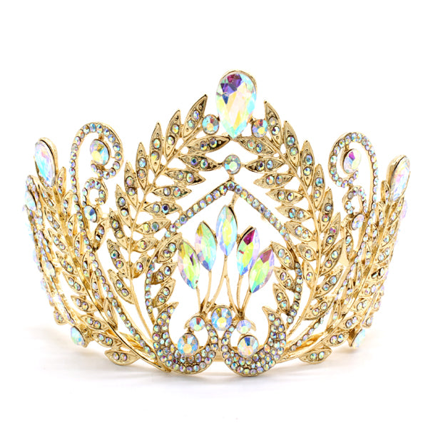 Elegant Crystal Leaf Motif Crown Tiara