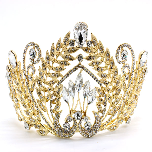 Elegant Crystal Leaf Motif Crown Tiara