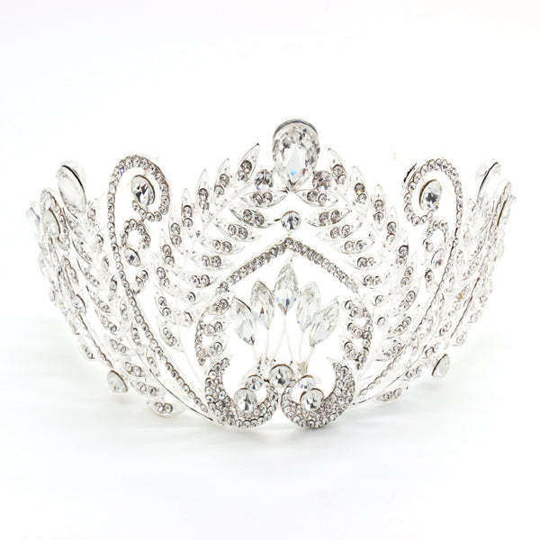Elegant Crystal Leaf Motif Crown Tiara