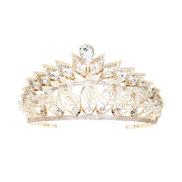 Crystal Leaf Tiara with Geometric Accents