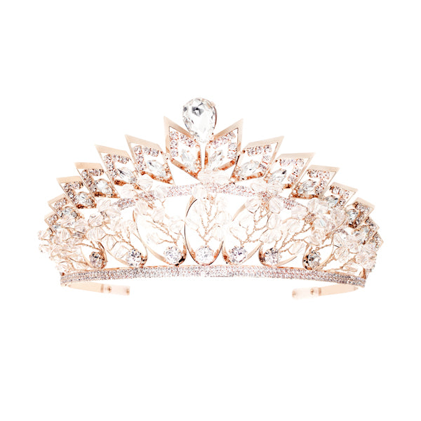 Crystal Leaf Tiara with Geometric Accents