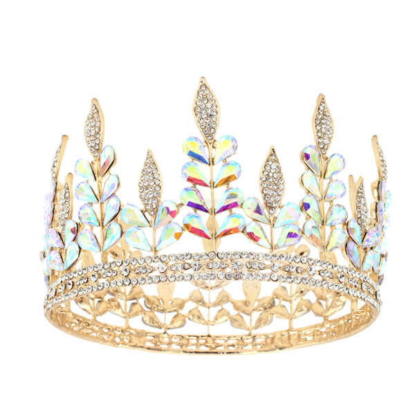 Elegant Leaf Crown with Crystal Accents