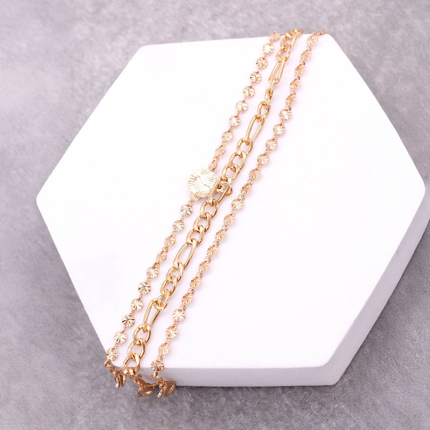 CHAIN LINK RHINESTONE CHAIN AND PENDANT BRACELET