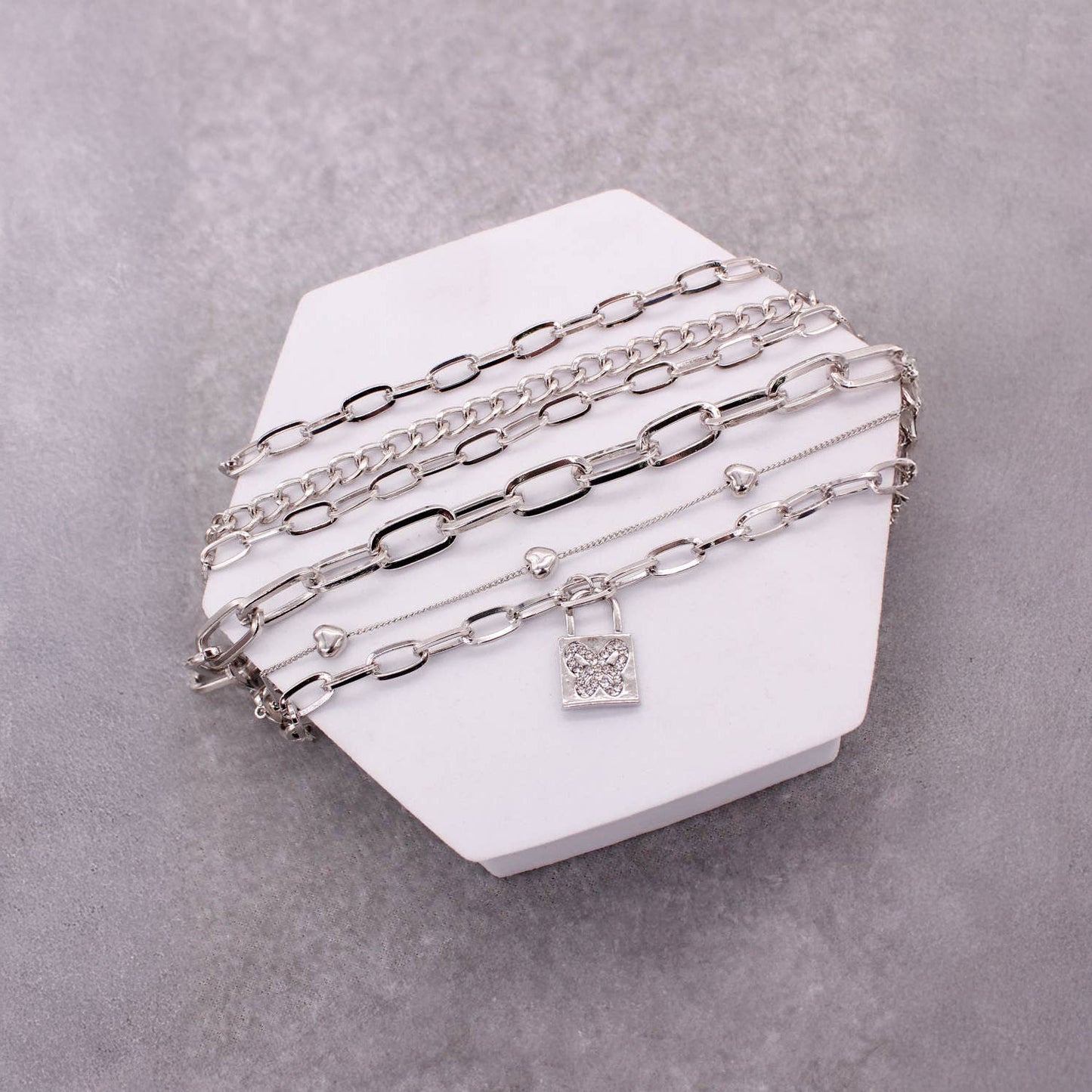 BUTTERFLY LOCK PENDANT LAYERED BRACELET SET