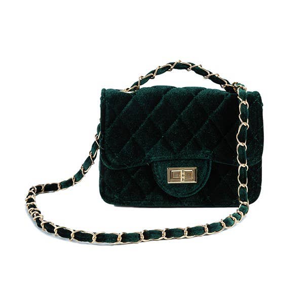 QUILTED VELVET WITH GOLD CHAIN CROSSBODY PURSE
