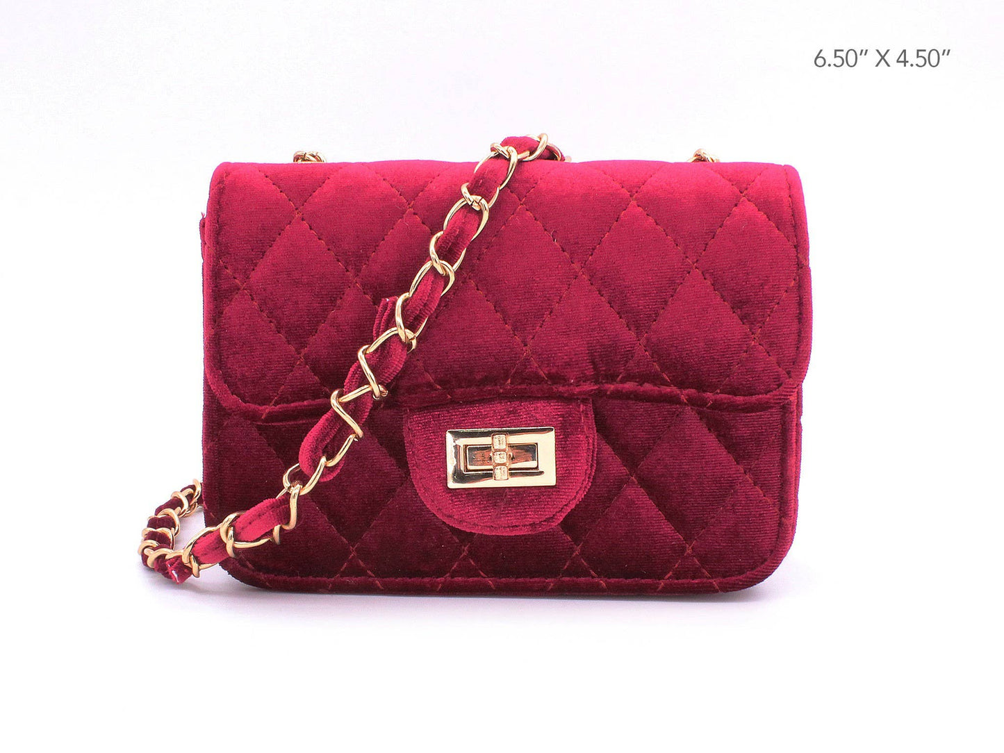 QUILTED VELVET WITH GOLD CHAIN CROSSBODY PURSE