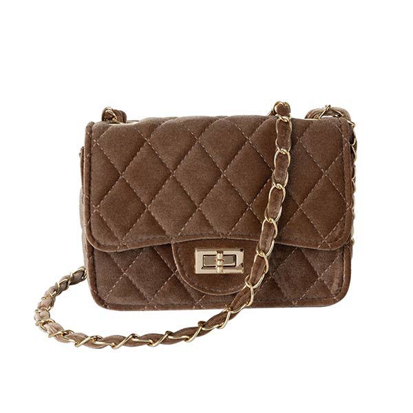 QUILTED VELVET WITH GOLD CHAIN CROSSBODY PURSE